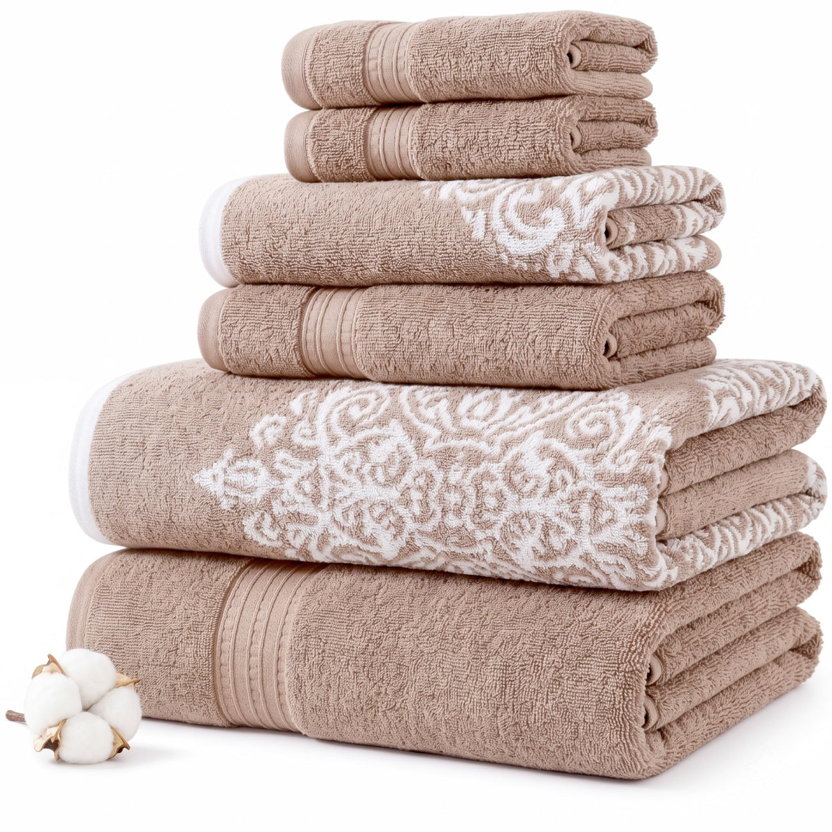 Modern Threads 6-Piece 100% Cotton Damask Medallion Towel Set, Sage