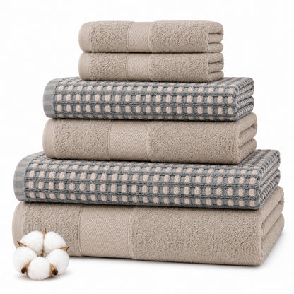 Modern Threads 6 Piece Bath Towel Set – Bathroom Towel Set with 2 Bath Towels, 2 Hand Towels & 2 Washcloths – 100% Cotton, Soft & Absorbent – Waffle (Classic Taupe)