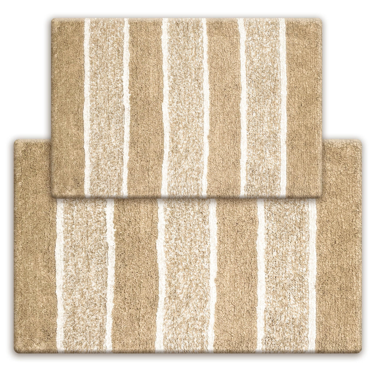 Chardin home Cordural Stripes Bath Mat, Set of 2 Bath Rugs (17 Inches x24 Inches & 21 Inches x34 Inches) | Non Slip Bathroom Rug, Machine Washable, Plush, Highly Absorbent | Bluish Gray- Beige
