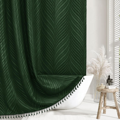 Siiluminisoy Dark Green Boho Shower Curtain Green Shower Curtain for Bathroom Fabric Tufted Chervon Textured Shower Curtains Elegant Cloth Shower Curtains Cute, 72" x72"