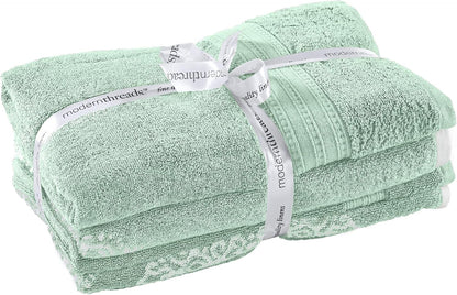 Modern Threads 6-Piece 100% Cotton Damask Medallion Towel Set, Sage