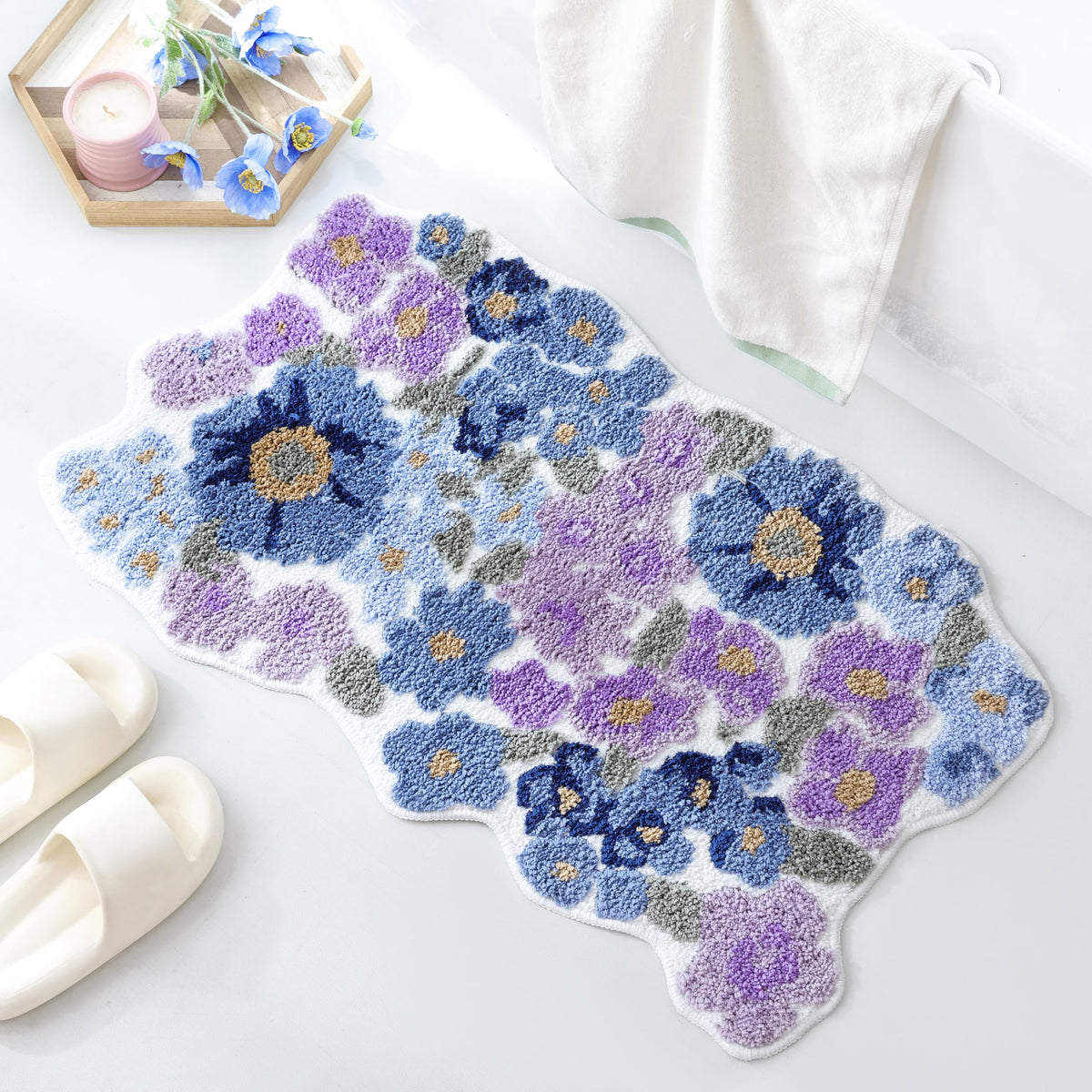 TRUEDAYS Floral Bath Mat, Cute Bath Mat for Bathroom, 32'' x 20'', Orange