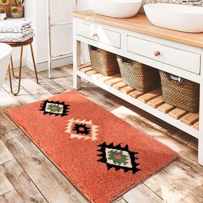 DEXDE Black Bathroom Rugs 20x32 Aztec Boho Long Western Plush Bath Mats