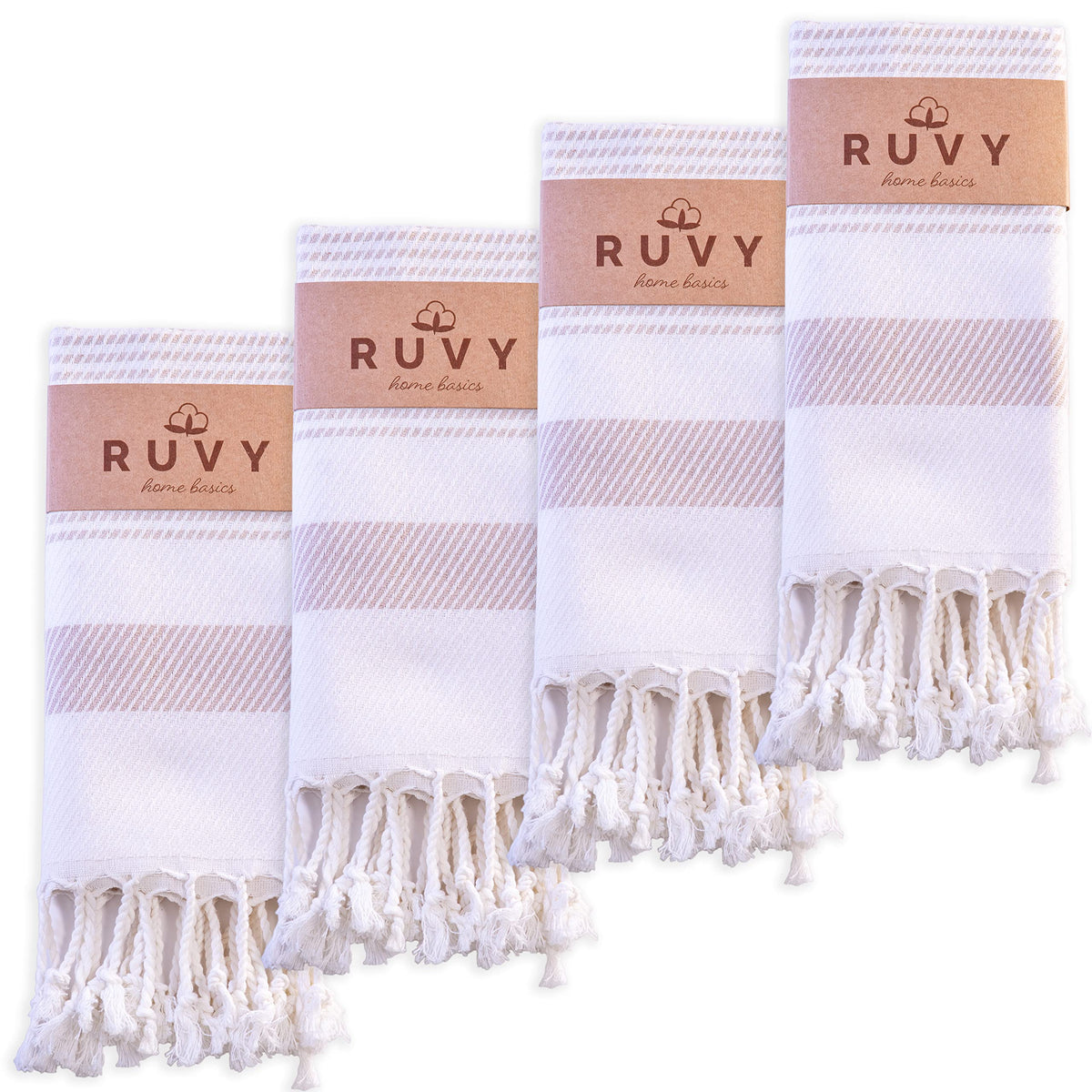 Ruvy Home Basics Turkish Hand Towels for Bathroom Set of 2 | 18"x40", Cotton | Decorative Towel for Bathroom, Kitchen, Dishcloth, Tea, Yoga, Face, Gym - Beige