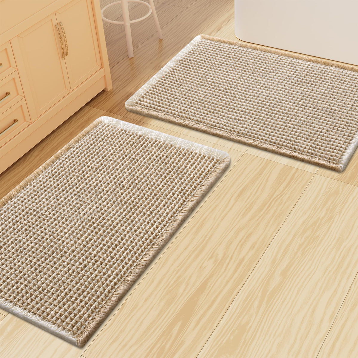 Smiry Waffle Bathroom Rugs Sets 2 Piece (30x20+24x16, Brown)