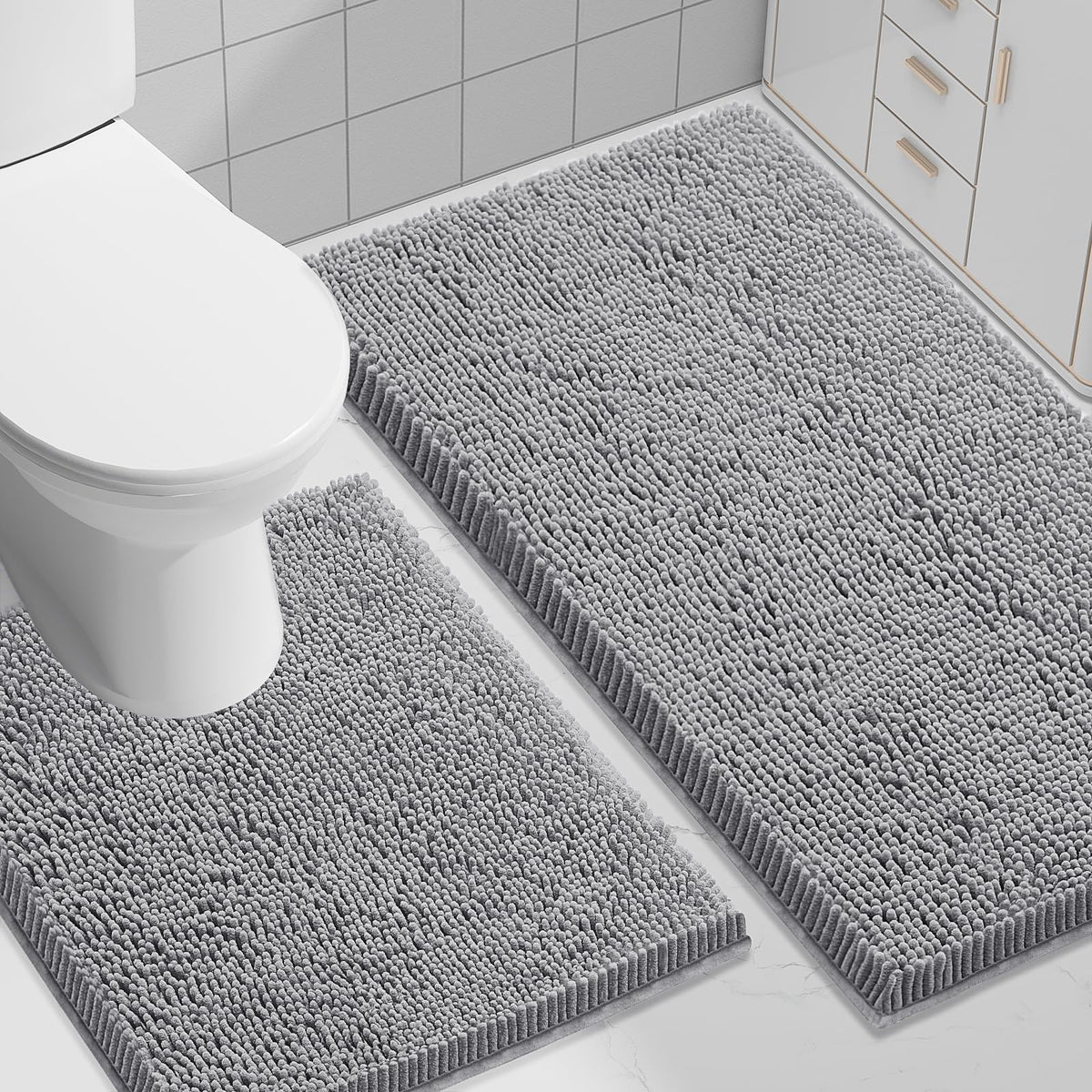 Smiry Chenille Bathroom Rugs Sets 2 Piece (30x20+24x16, Black)