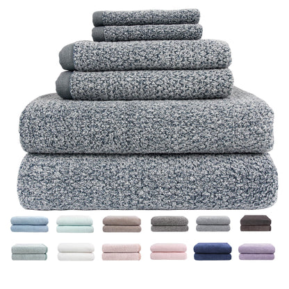 Everplush Diamond Jacquard 6 Pieces Bath Towel Set, Luxury Super Soft Oversized Towels, Highly Absorbent Diamond Jacquard Quick Dry Bath Towel for Bathroom Navy Blue Towel Set