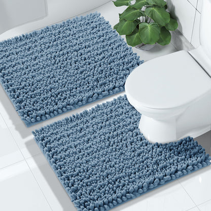 Yimobra Bathroom Rugs Sets 2 Piece - Quick Dry Extra Thick Luxury Chenille Bath Mat, Non Slip Super Absorbent for Tub Shower Sink, Machine Washable Shaggy Floor Mat, 32"x20"+24"x17" Inch, Pale Khaki