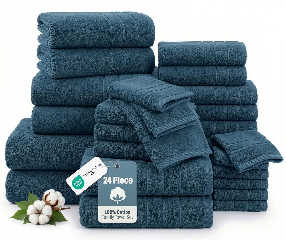 Casa Platino Towel Set Soft Absorbent Quick Dry 100% Cotton - Cool Grey