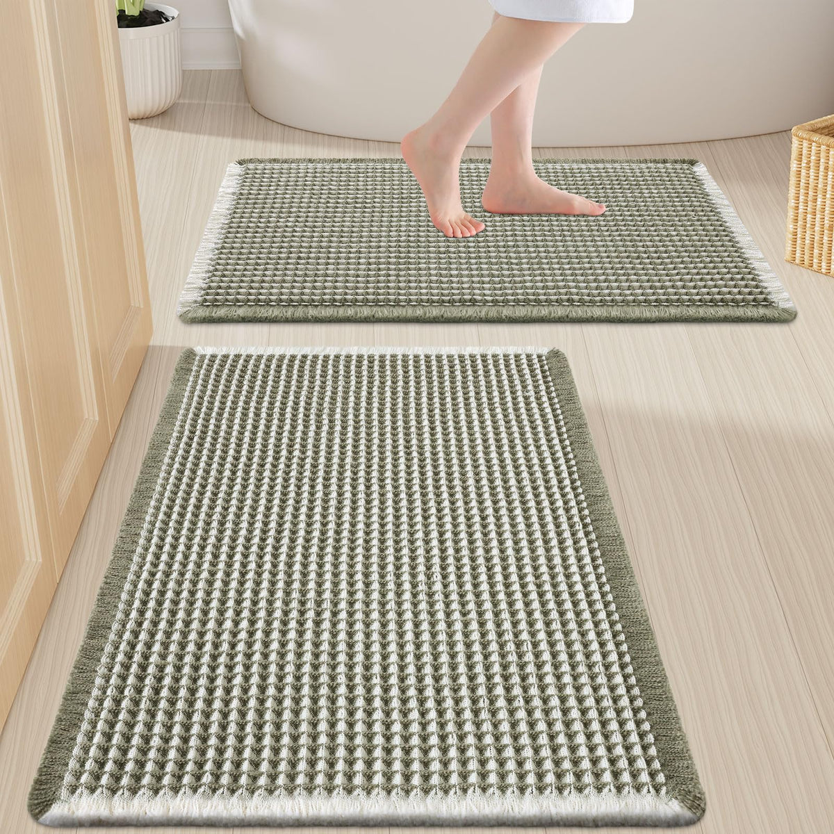 Smiry Waffle Bathroom Rugs Sets 2 Piece (30x20+24x16, Brown)