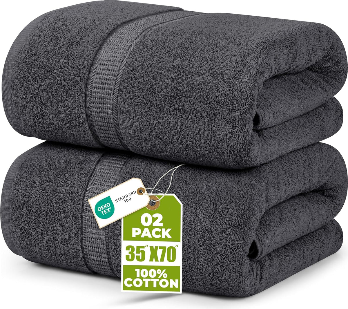 Utopia Towels Jumbo Bath Sheets, 2 Pack, 35x70 in, 600 GSM Cotton, Grey