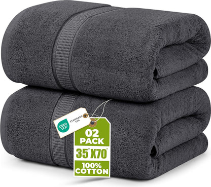 Utopia Towels Jumbo Bath Sheets, 2 Pack, 35x70 in, 600 GSM Cotton, Grey