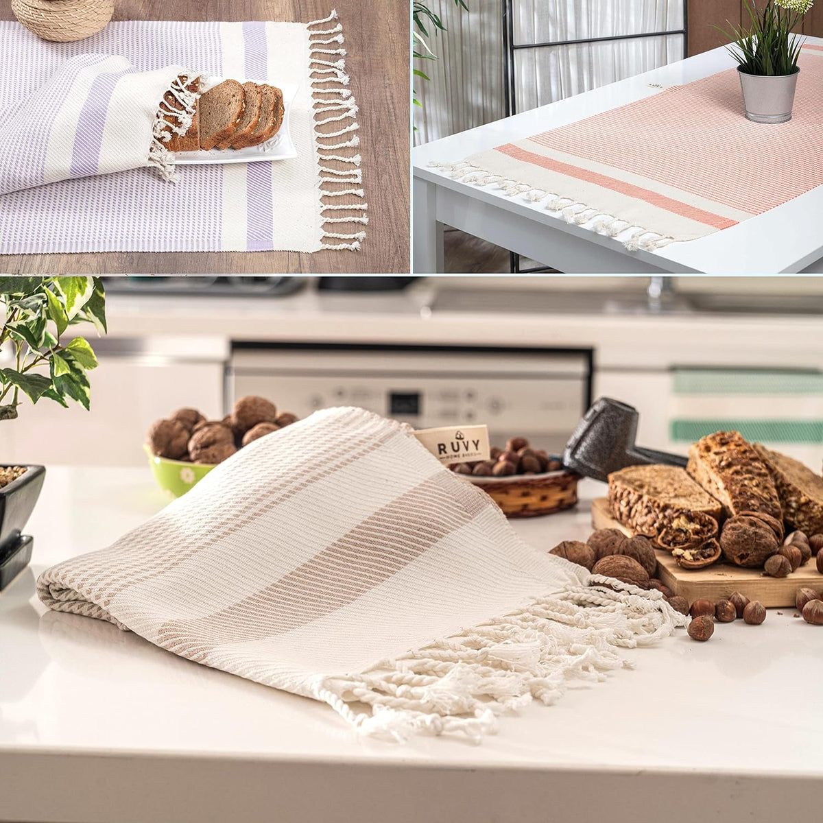 Ruvy Home Basics Turkish Hand Towels for Bathroom Set of 2 | 18"x40", Cotton | Decorative Towel for Bathroom, Kitchen, Dishcloth, Tea, Yoga, Face, Gym - Beige