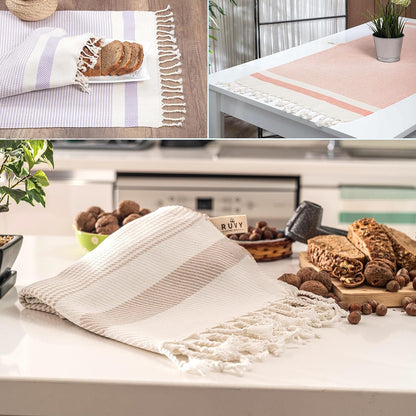 Ruvy Home Basics Turkish Hand Towels for Bathroom Set of 2 | 18"x40", Cotton | Decorative Towel for Bathroom, Kitchen, Dishcloth, Tea, Yoga, Face, Gym - Beige