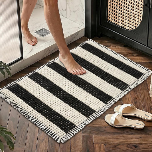 MatEssenz Waffle Bath Mat, 20x32, Black White