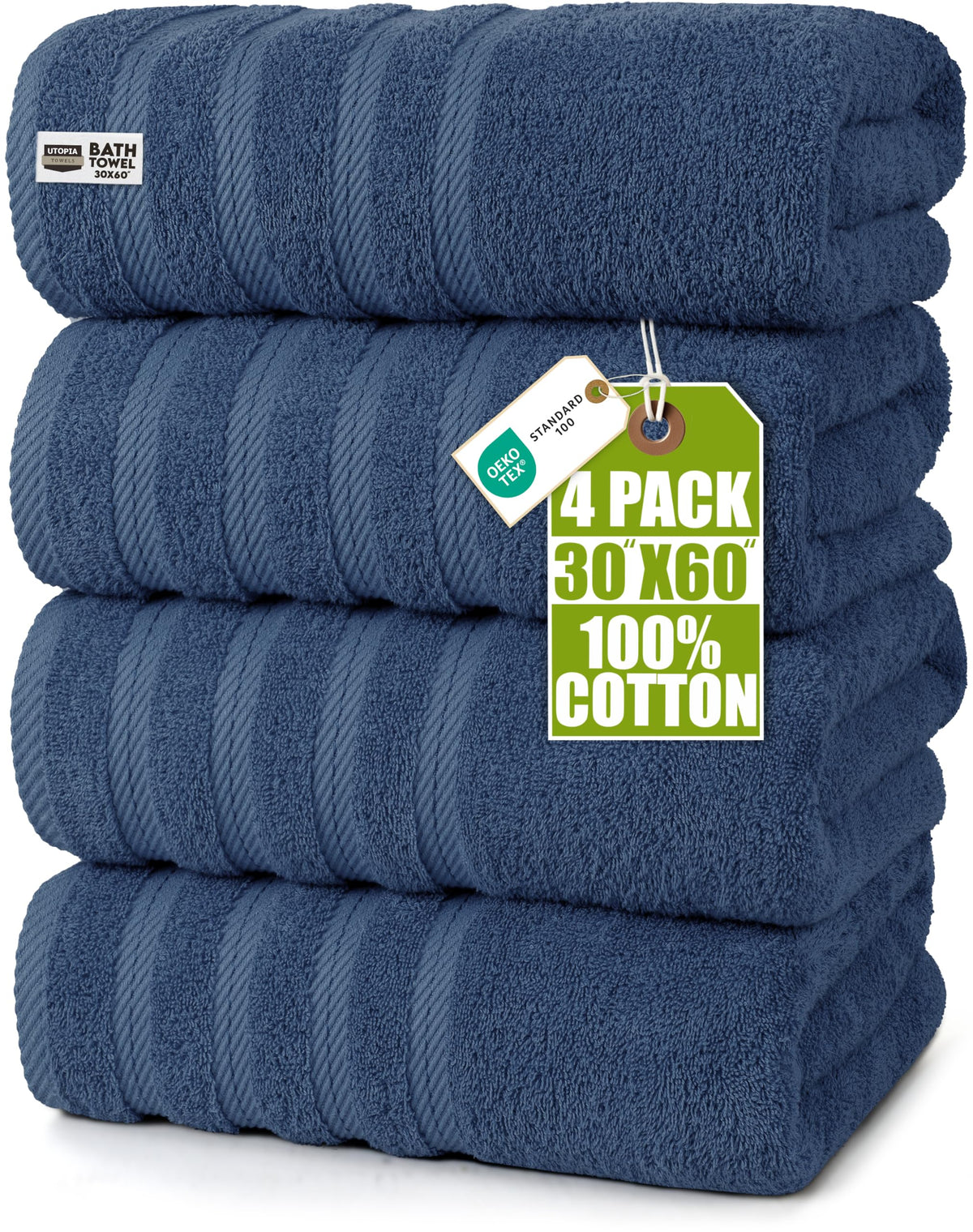 Utopia Towels 4 Pack XL Bath Towels, 30x60 in, Cotton, Grey