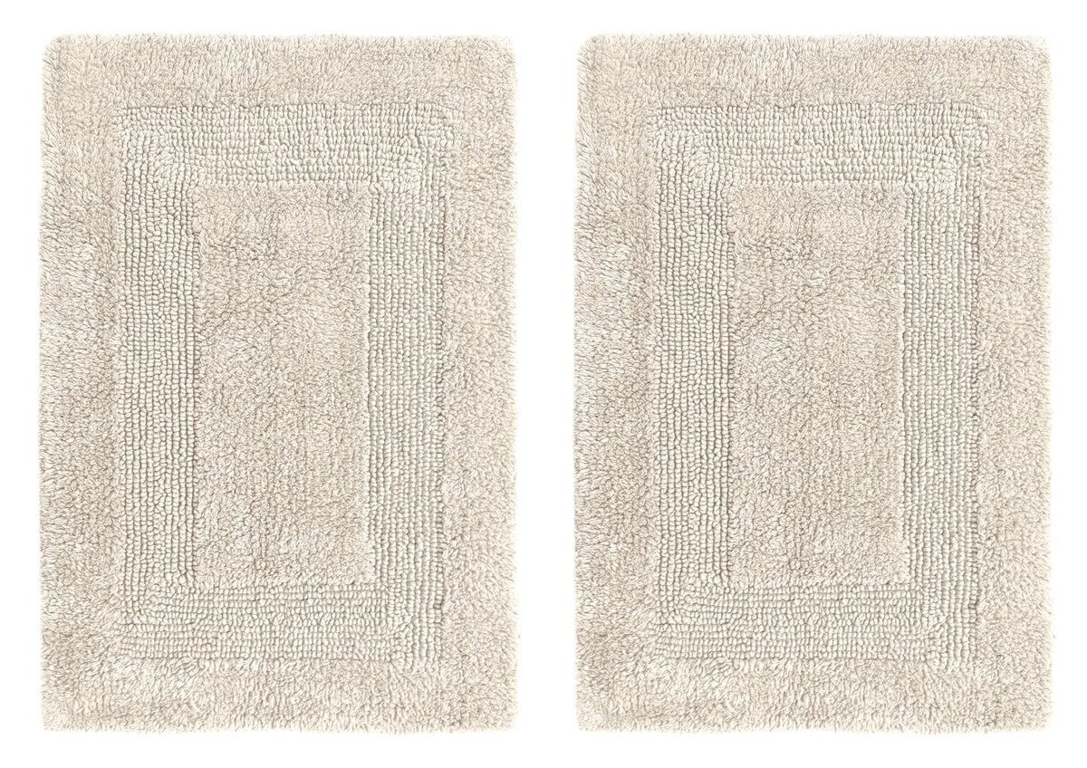 COTTON CRAFT 2 Pack Reversible Bath Mat Rug - Soft Luxurious -17x24- Ivory