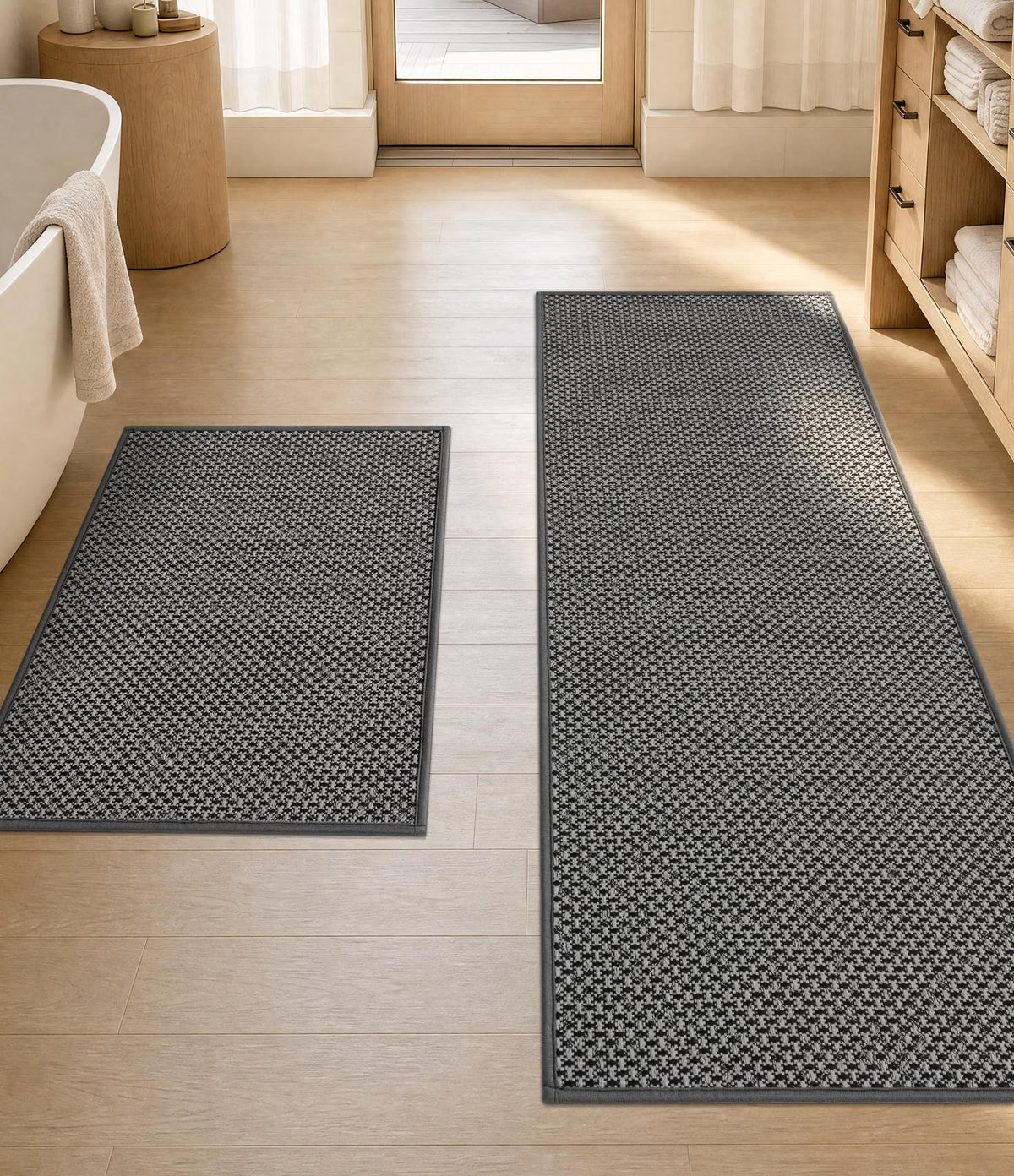 YIHOUSE Black Bathroom Rugs Sets 2 Pieces,Thin Bath Mat Quick Dry