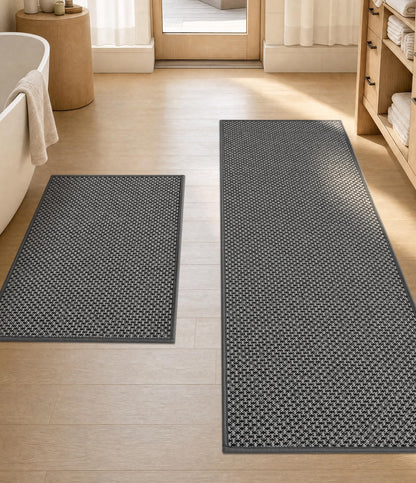 YIHOUSE Black Bathroom Rugs Sets 2 Pieces,Thin Bath Mat Quick Dry
