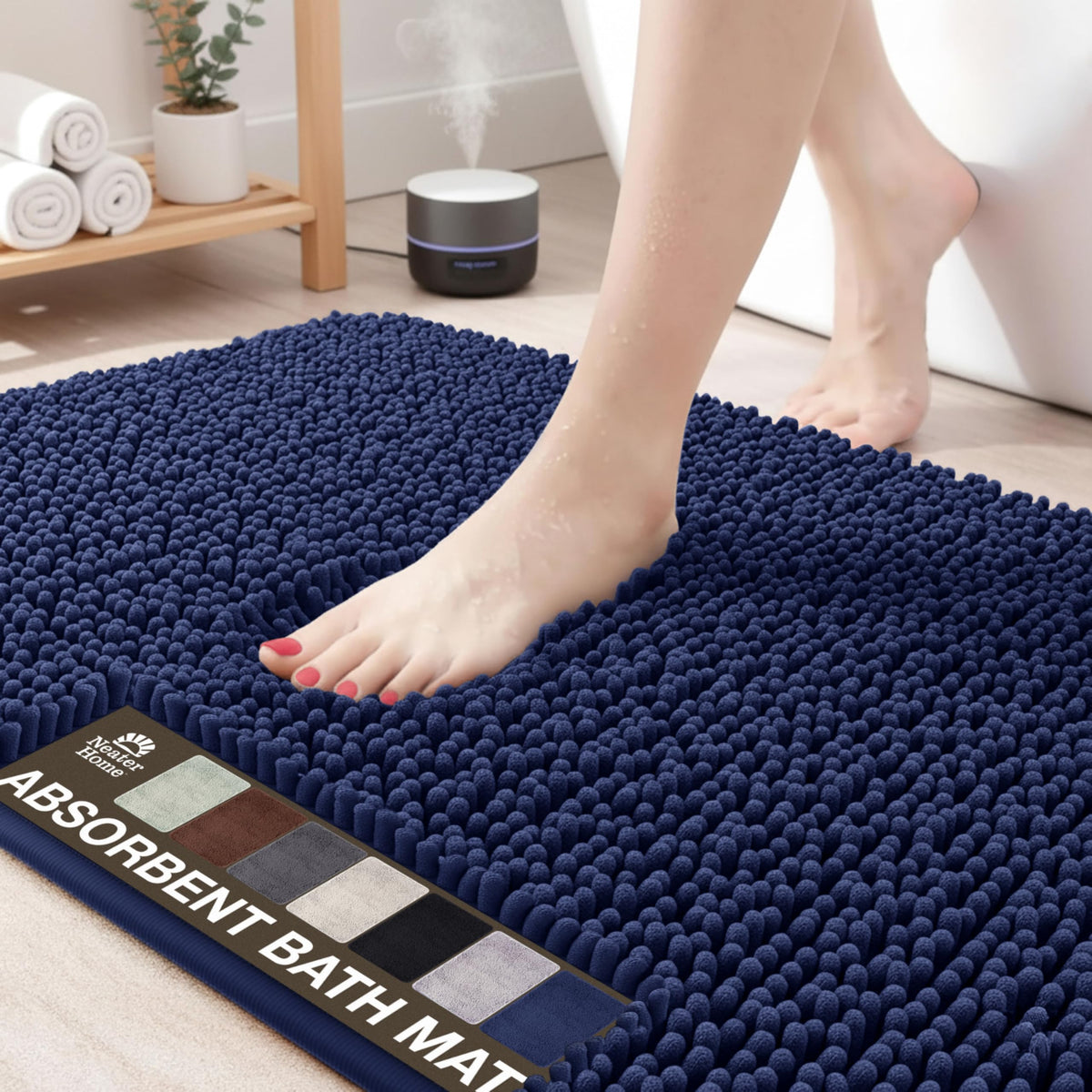 Neater Home Plush Bathroom Rugs 36x24 Thick Chenille Quick Dry Microfiber Absorbent Bath Mat, Soft Bath Rugs, Machine Washable Bathroom Floor Mat for Tub Shower Sink, Home Decor Accessories, Green
