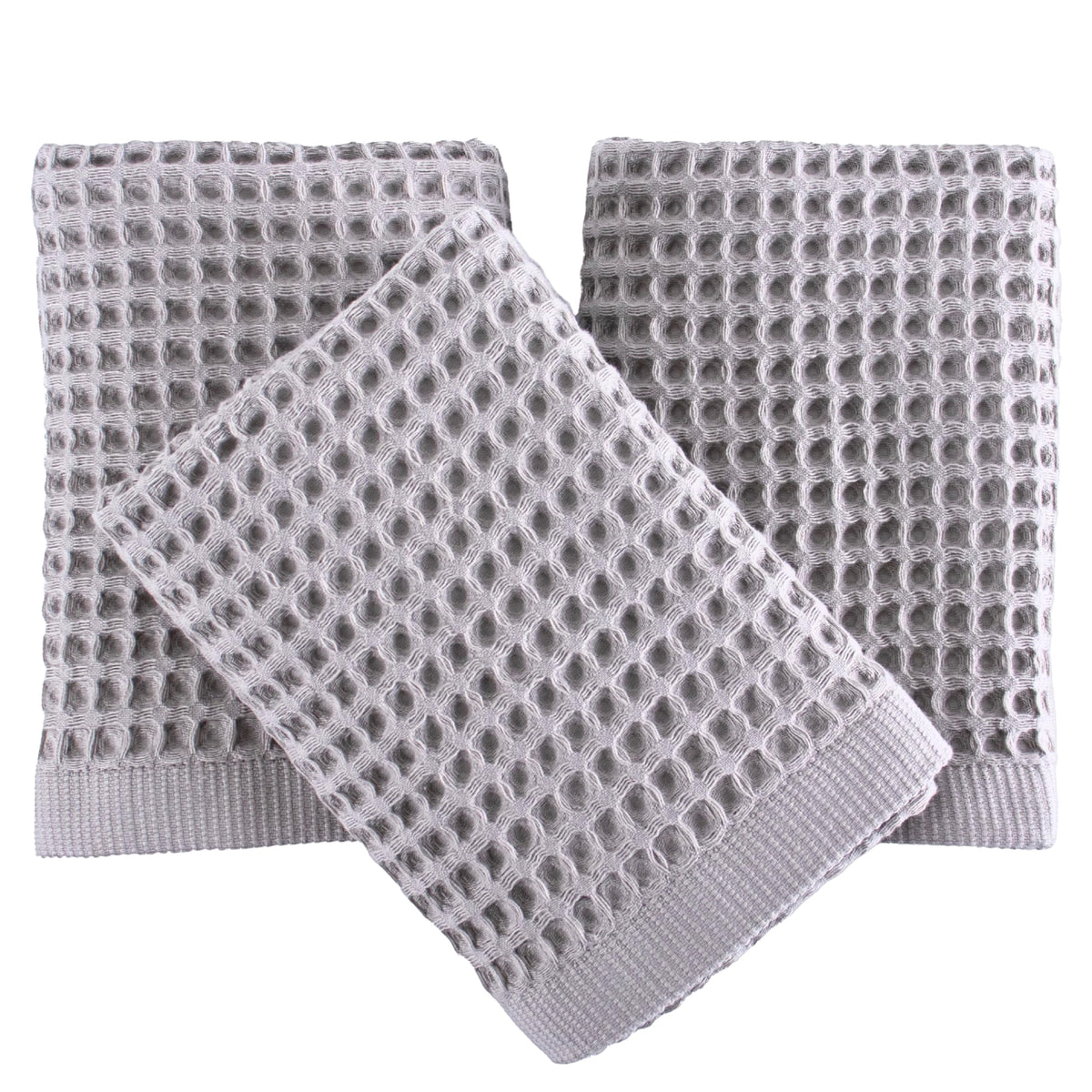 PÜSKÜL Natural 100% Turkish Cotton Waffle Hand and Kitchen Towels Set of 3