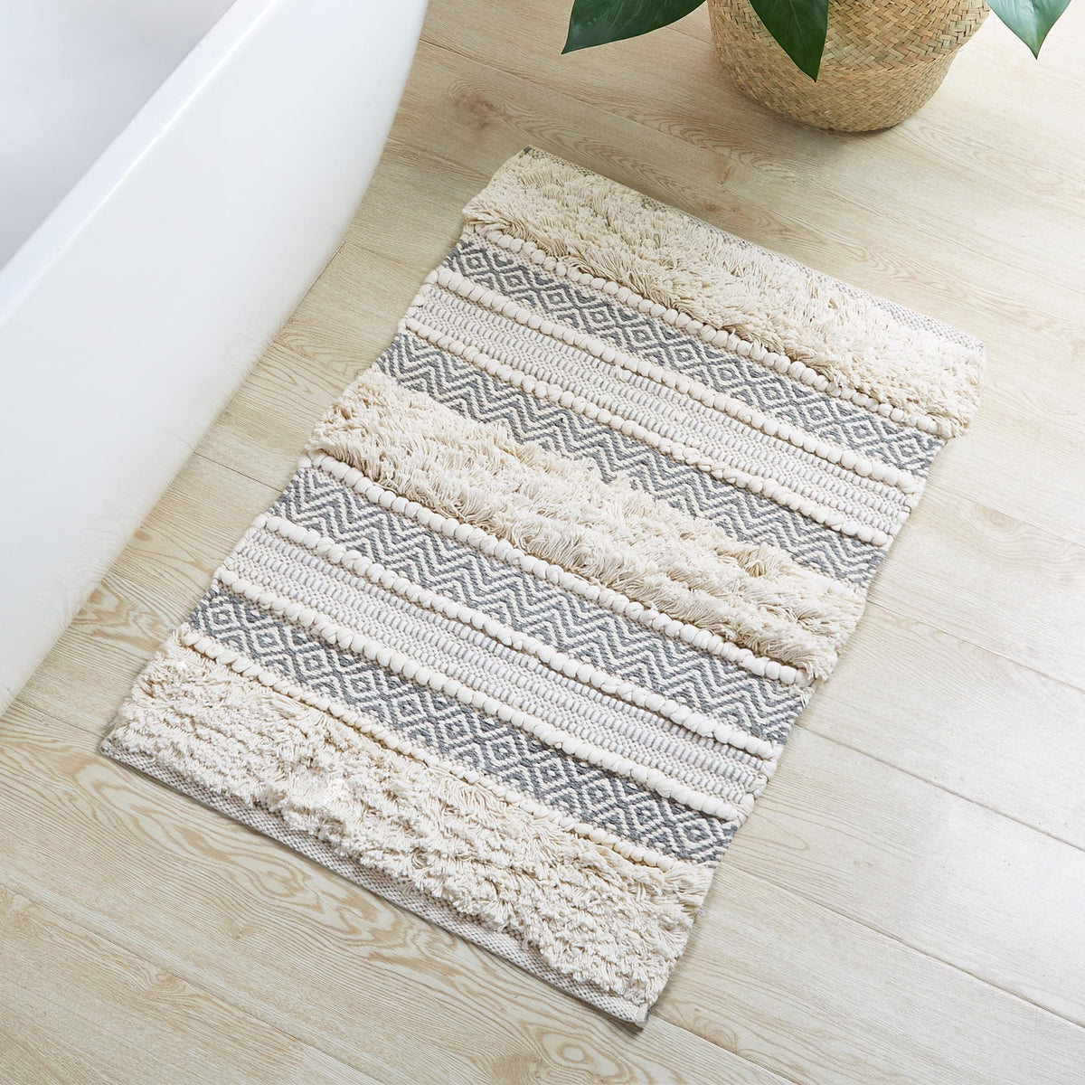 INK+IVY Asher Non-Slip Bath Rug Absorbent Quick Dry Striped, 20 x 32, Navy