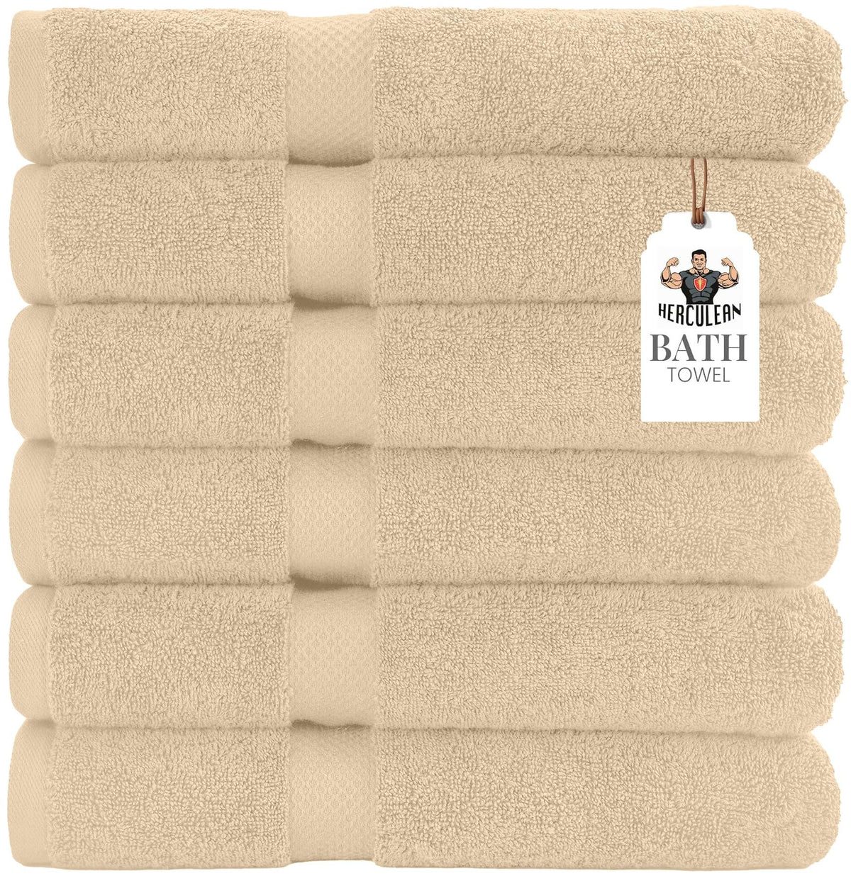 HERCULEAN Premium Bath Towels 24 x 48 Pack of 6 | Quick Dry and Highly Absorbent | 100% Cotton Terry Towels for Bathroom - Perfect for Shower - Pool and Spa - Luxury Soft Towels - Charcoal Grey