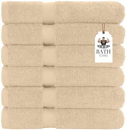 HERCULEAN Premium Bath Towels 24 x 48 Pack of 6 | Quick Dry and Highly Absorbent | 100% Cotton Terry Towels for Bathroom - Perfect for Shower - Pool and Spa - Luxury Soft Towels - Charcoal Grey