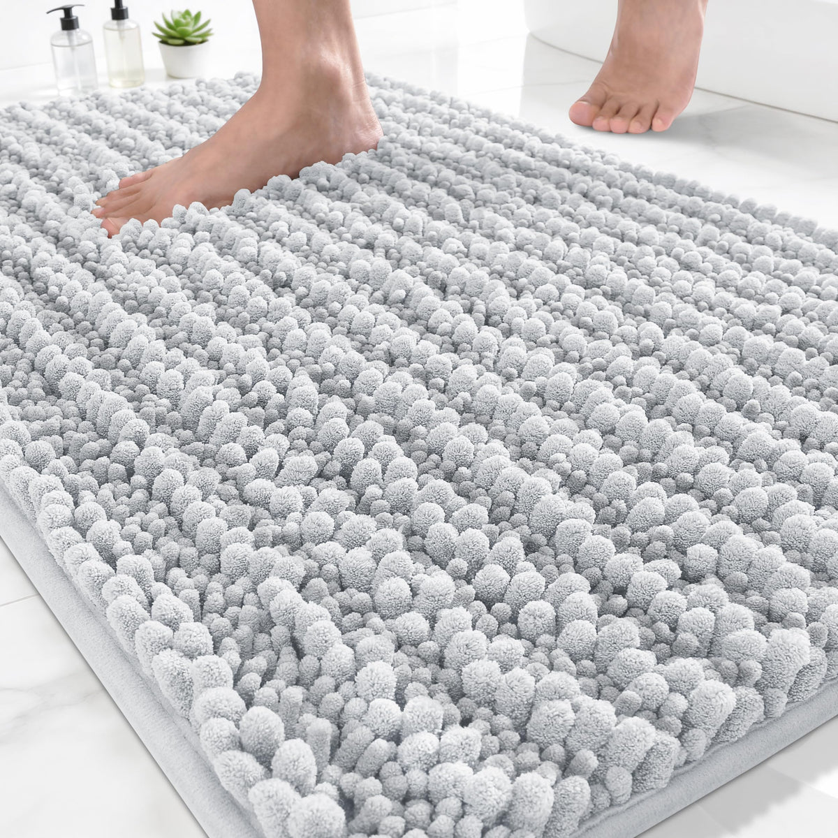 Yimobra Bathroom Rugs Non Slip Washable 32x20 Inch - Ultra Soft Absorbent Chenille Bath Mat, Quick Dry Shaggy Floor Carpet for Tub Shower, Gray Home Decor Accessories