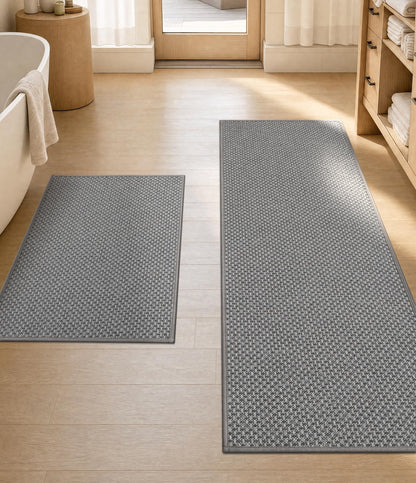 YIHOUSE Black Bathroom Rugs Sets 2 Pieces,Thin Bath Mat Quick Dry