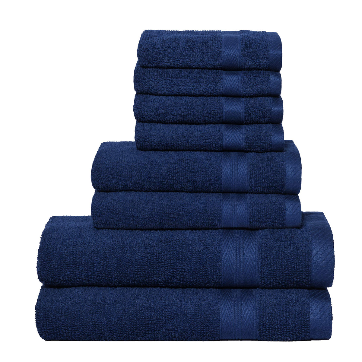 BOUTIQUO Navy Blue Towel Set - 8 Piece Bathroom Towel Set - 100% Ring Spun Cotton, 2 Bath Towel 27x54, 2 Hand Towel 16x28, 4 Washcloth 13x13 - Ultra Soft Highly Absorbent