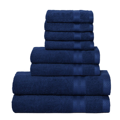 BOUTIQUO Navy Blue Towel Set - 8 Piece Bathroom Towel Set - 100% Ring Spun Cotton, 2 Bath Towel 27x54, 2 Hand Towel 16x28, 4 Washcloth 13x13 - Ultra Soft Highly Absorbent