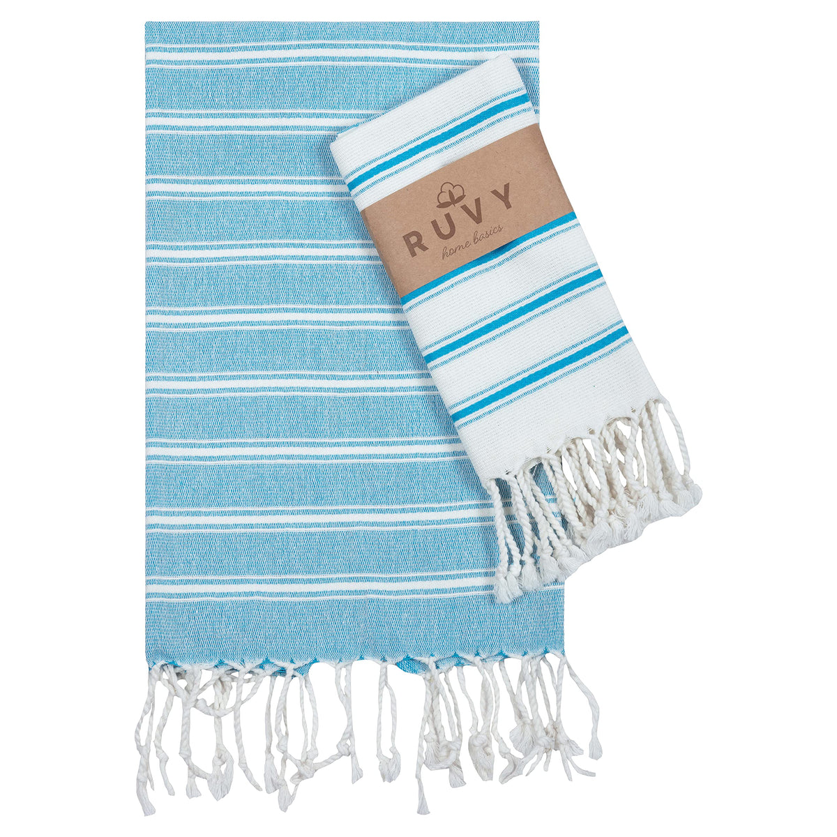 Ruvy Home Basics Turkish Hand Towels for Bathroom Set of 2 | 18"x40", Cotton | Decorative Towel for Bathroom, Kitchen, Dishcloth, Tea, Yoga, Face, Gym - Beige