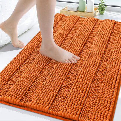 Grandaily Chenille Striped Bathroom Rugs 36x24, Extra Thick and Absorbent Bath Mats, Non-Slip Soft Plush Shaggy Shower Carpet, Machine Wash Dry, Bath Rug for Bathroom, (Large, Light Grey)