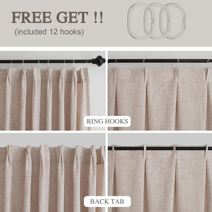 HIG Camel Linen-Like Pinch Pleated Shower Curtain, 72 Inch Wide, Fabric Bathroom Curtain with Memory Shape, Modern Neutral Solid Color, Machine Washable Privacy Cloth Curtain for All Season Use