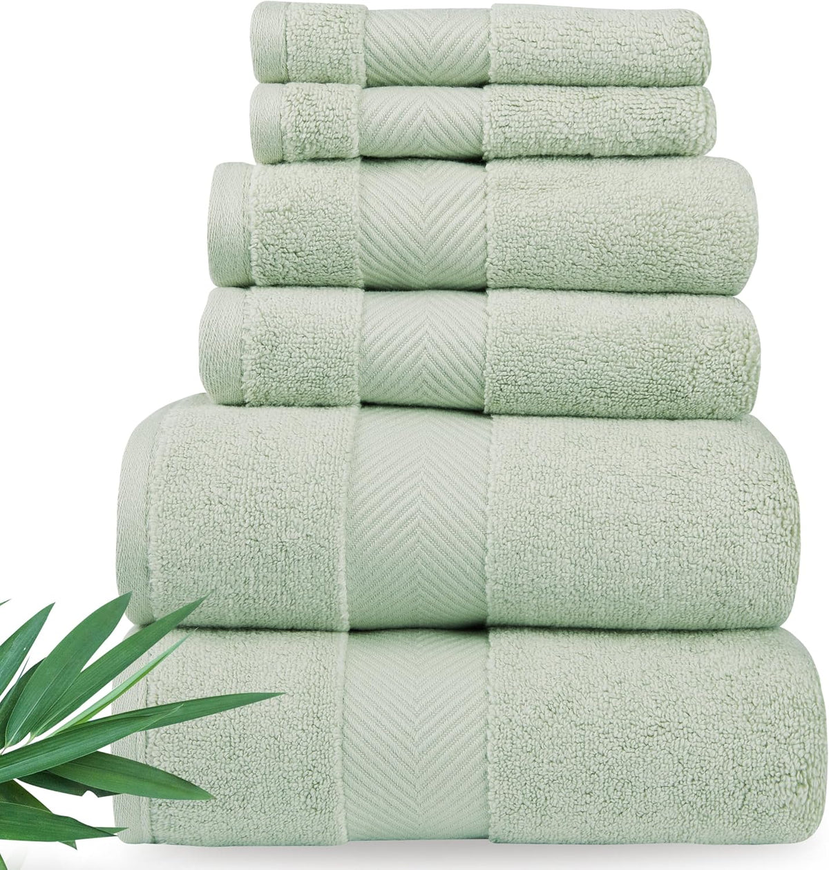 Alusa Home Ultra Soft & Plush Viscose from Bamboo Bath Towels - 700 GSM Luxury Bath Towels - 6 Piece Set - Super Absorbent & Quick Drying (Eucalyptus Green)