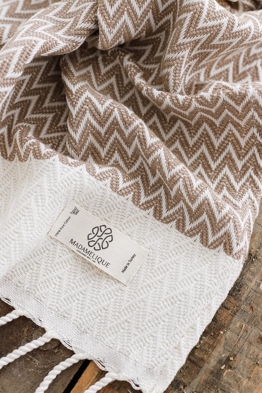 Madamelique Exclusive Hand Towels Set of 2-18 x 40 Inches - Decorative Bathroom Peshtemal Towel for Hand, Face, Hair, Yoga, Tea, Dishcloth, Kitchen and Bath - 100% Pure Cotton (Biscuit)