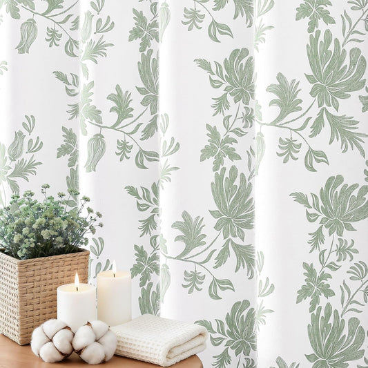 Colorful Star Green Floral Cotton Cottage Shower Curtain, 72" W x 72" L