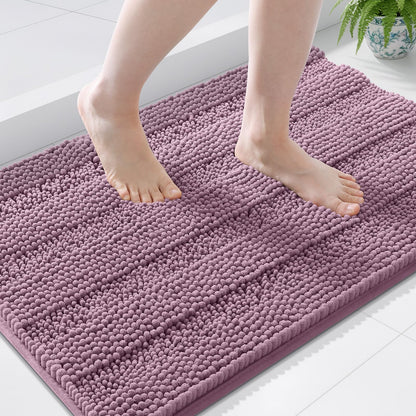 Grandaily Chenille Striped Bathroom Rugs 36x24, Extra Thick and Absorbent Bath Mats, Non-Slip Soft Plush Shaggy Shower Carpet, Machine Wash Dry, Bath Rug for Bathroom, (Large, Light Grey)