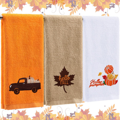 Fanfanwin 3 Pcs Fall Hand Towels for Bathroom 13.8 x 29.5 Inch Autumn Decorative Bath Towels Sets 100% Cotton Embroidered Pumpkin Maple Thanksgiving Bathroom Decor(Orange and Brown,Pumpkin)