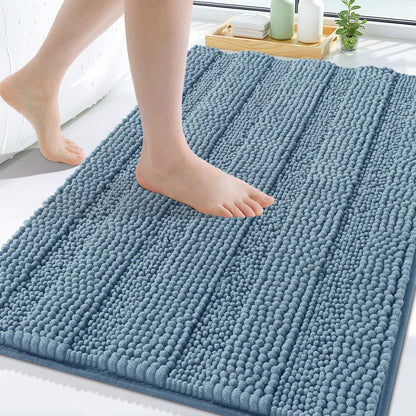 Grandaily Chenille Striped Bathroom Rugs 36x24, Extra Thick and Absorbent Bath Mats, Non-Slip Soft Plush Shaggy Shower Carpet, Machine Wash Dry, Bath Rug for Bathroom, (Large, Light Grey)