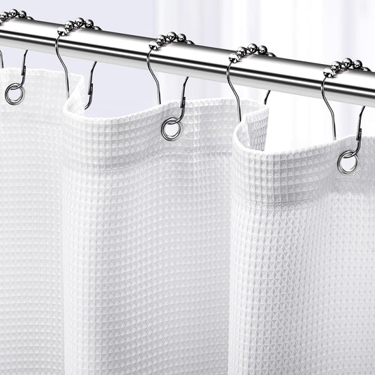 NEATERIZE Stall Shower Curtain White - Hotel Style Shower Curtains for Bathroom with Waffle Design, 36x72 Inches - White Fabric Shower Curtain - Cortinas de Baño Elegantes
