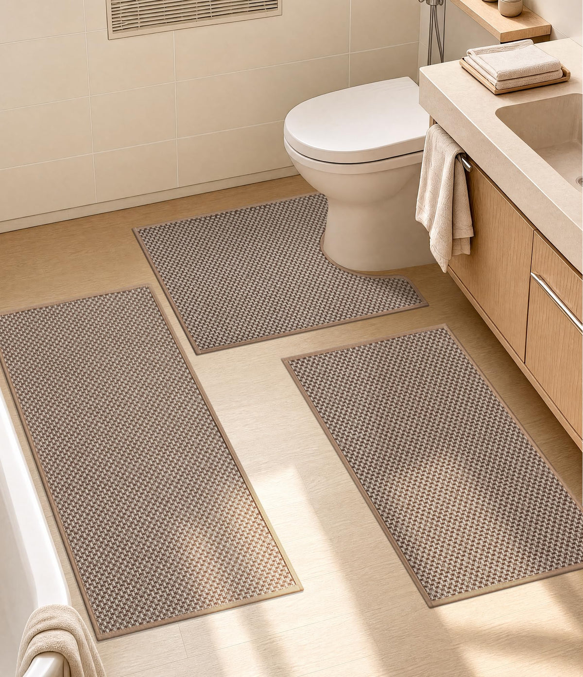 YIHOUSE Black Bathroom Rugs Sets 2 Pieces,Thin Bath Mat Quick Dry