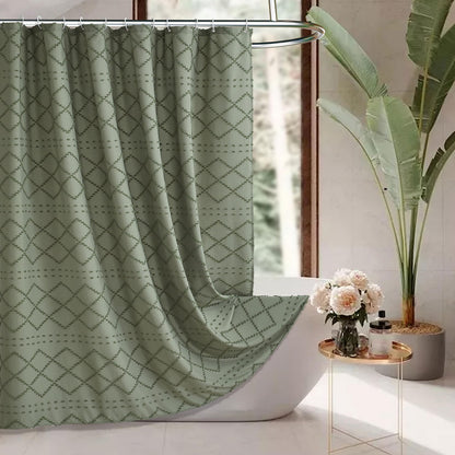 Siiluminisoy Navy Blue Shower Curtain Boho Shower Curtains Fabric, Tufted Chevron Textured Striped Modern Minimalist Cloth Shower Curtain for Bathroom, 72 x 72