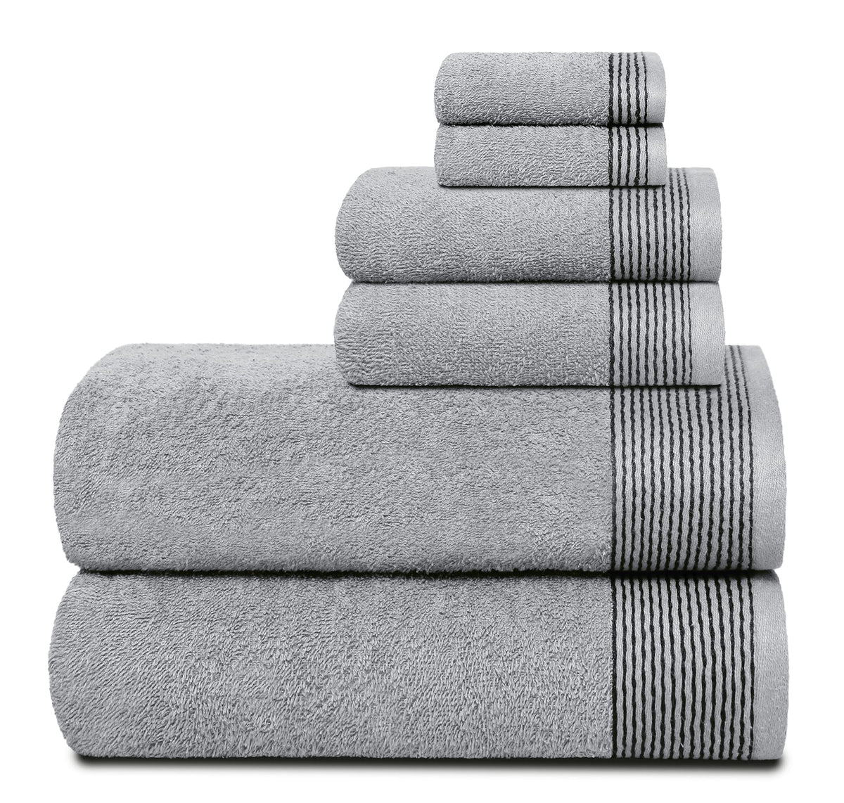 Belizzi Home 100% Cotton Ultra Soft 6 Pack Towel Set, Contains 2 Bath Towels 28x55 inchs, 2 Hand Towels 16x24 inchs & 2 Washcloths 12x12 inchs, Compact Lightweight & Highly Absorbant - Black