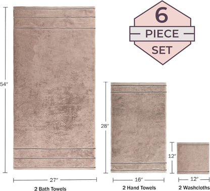 Lavish Home Bathroom Towels Set, Bathroom Accessories, Taupe, Set of 6