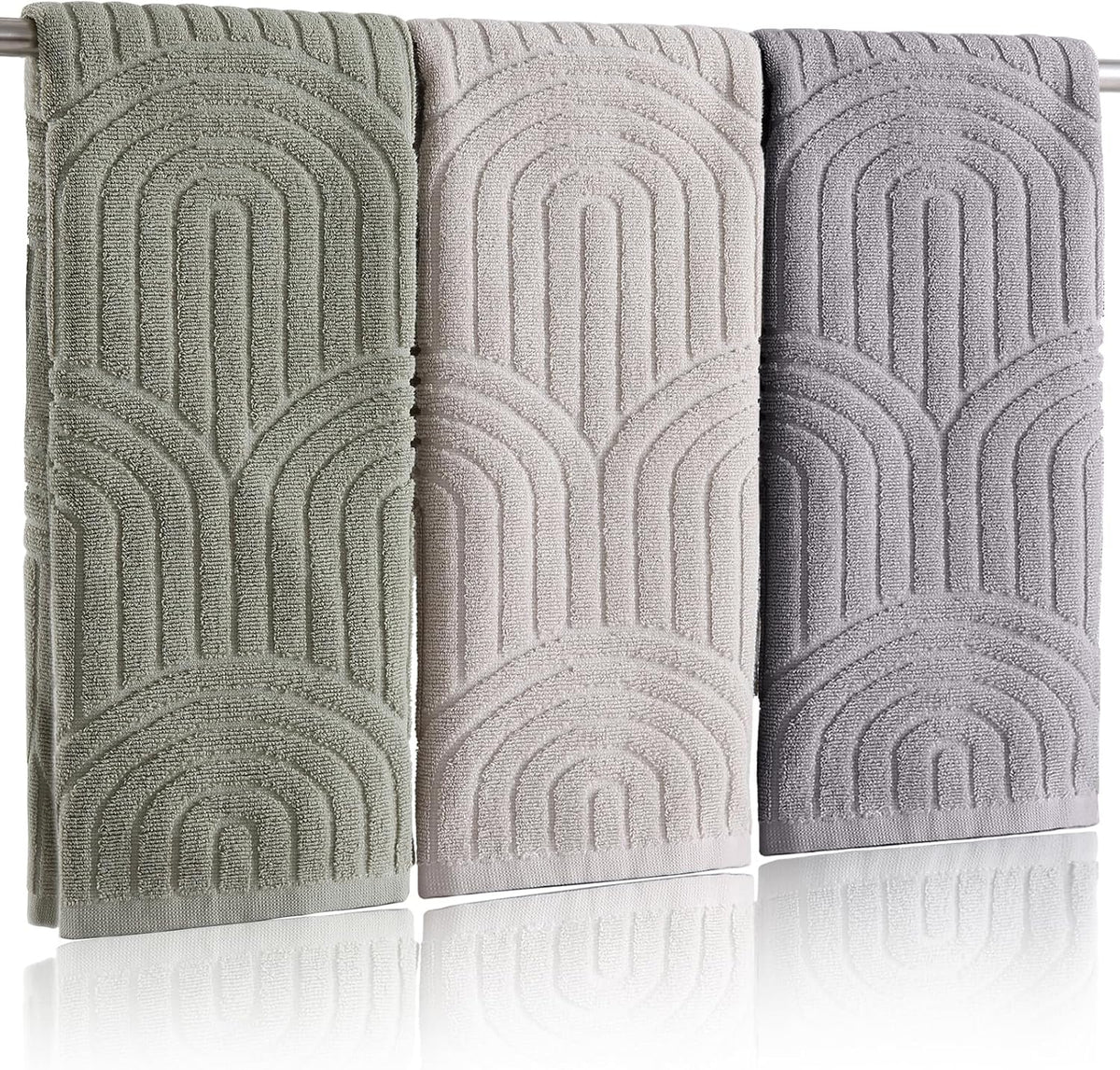 Boho 100% Cotton Towels - 3 Pcs 16 x 26 inches Hand Towels Set Ultra Soft and Highly Absorbent for Bathroom or Kitchen, Hotels, Spa