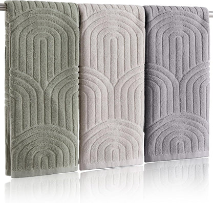 Boho 100% Cotton Towels - 3 Pcs 16 x 26 inches Hand Towels Set Ultra Soft and Highly Absorbent for Bathroom or Kitchen, Hotels, Spa