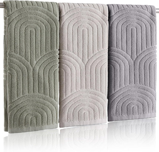 Boho 100% Cotton Towels - 3 Pcs 16 x 26 inches Hand Towels Set Ultra Soft and Highly Absorbent for Bathroom or Kitchen, Hotels, Spa