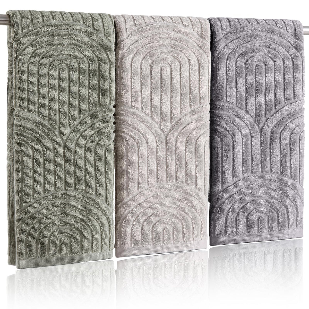 Boho 100% Cotton Towels - 3 Pcs 16 x 26 inches Hand Towels Set Ultra Soft and Highly Absorbent for Bathroom or Kitchen, Hotels, Spa
